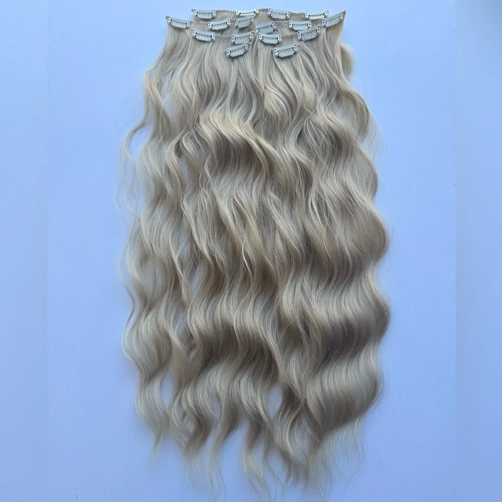 22 In Luxurious Natural Ash Light Blonde Wavy Hair Extensions - Human blend